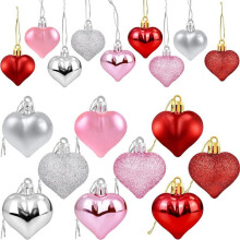 Pink Heart Christmas Ornaments 36 pcs