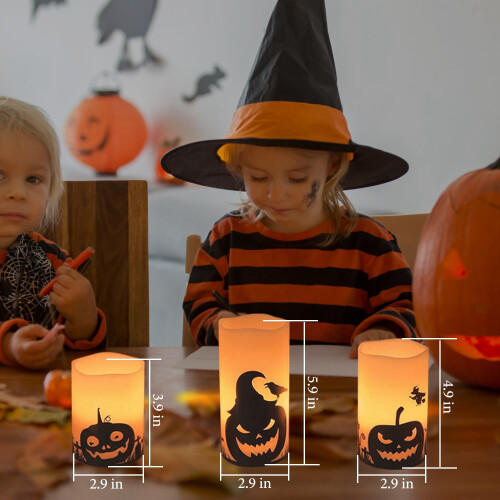 3-pak Halloween flammeløse lys, 2700K varm orange, timer 2