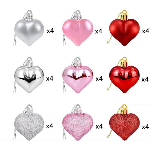 Pink Heart Christmas Ornaments 36 pcs 1