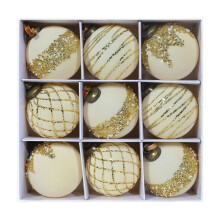 3.15" Velvet Christmas Ornaments Set of 9 – Beige Glitter