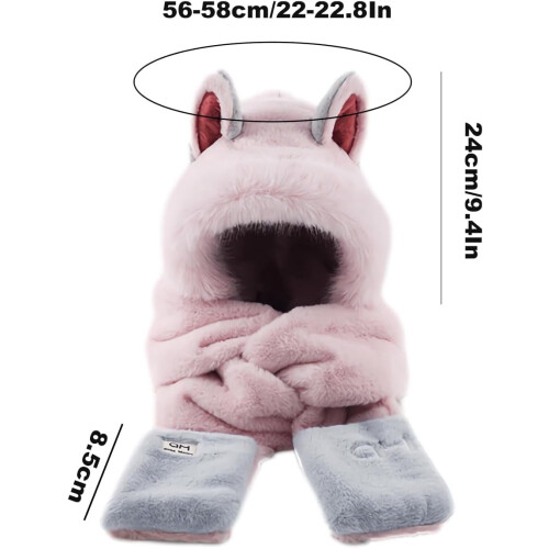 Conjunto feminino de cachecol com capuz, gorro e luvas em pele sintética 1
