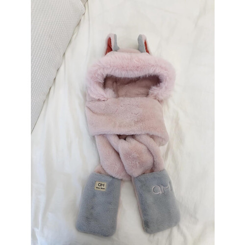Conjunto feminino de cachecol com capuz, gorro e luvas em pele sintética 2