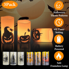 3 kpl Halloween-liekittömät kynttilät, 2700K lämmin oranssi, ajastin