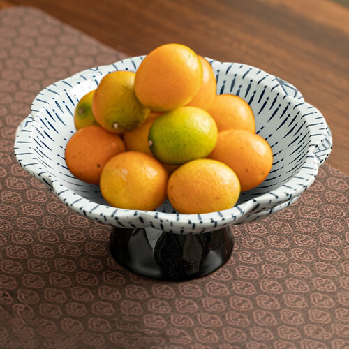 Blauw-wit handbeschilderd keramisch fruitbord 1