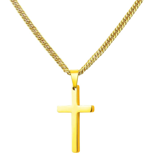 Colar masculino com pingente de cruz em aço inoxidável, corrente de corda de 45 cm (18 polegadas).