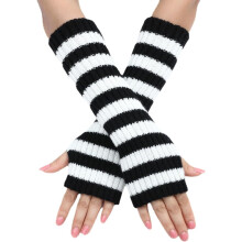 Women's Y2K Striped Knit Wrist Warmers - Fingerless