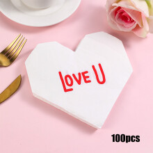 Serviettes en papier pour la Saint-Valentin, paquet de 5, 16,5 cm, blanches