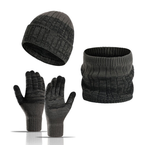 Herren-Winterstrickset: Mütze, Schal & Handschuhe – Dunkelgrau