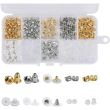 Ensemble de 450 fermoirs de boucles d'oreilles – 10 styles, en caoutchouc transparent et