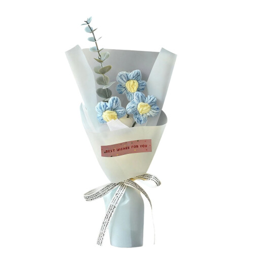 Knitted Wool Daisy Bouquet – Handmade, Blue 1