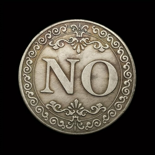 Τυχερό Νόμισμα για Λήψη Αποφάσεων - Διπλής Όψης ΝΑΙ/ΟΧΙ, Αντίκα Ασημί-Γκρι με Πε 2