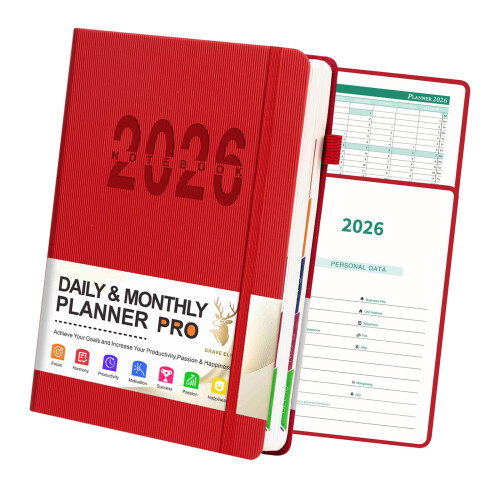 2026 Planner Journal Schedule Notebook Work Planner With-Red