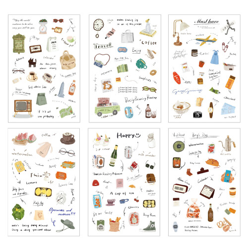 6 Blatt wasserfester PET-Scrapbooking-Aufkleber für-Lichtzeit