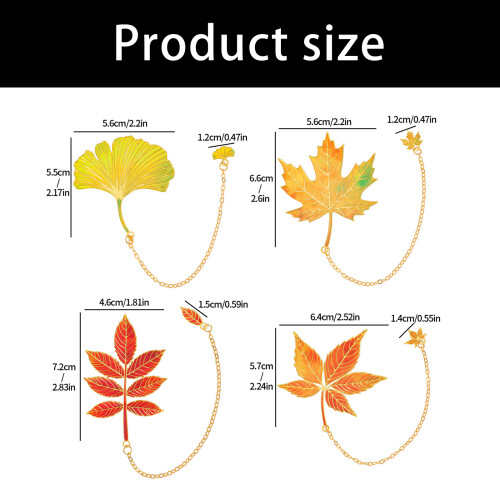4Pcs Fall Leaves Bookmarks Decorative Metal Bookmarks with Chain 2