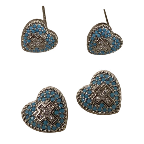 Boucles d'oreilles en forme de cœur bleu Turquoise-UN 1