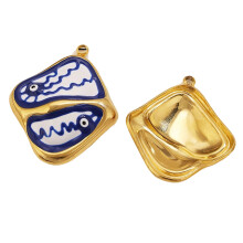 2PCS Stainless Steel Retro Eye Shaped Pendants With-royal blue