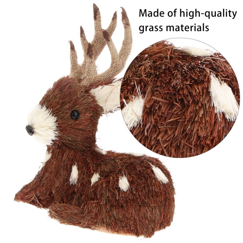 POPETPOP Christmas Deer Ornament Brown Grass Woven Desktop 2