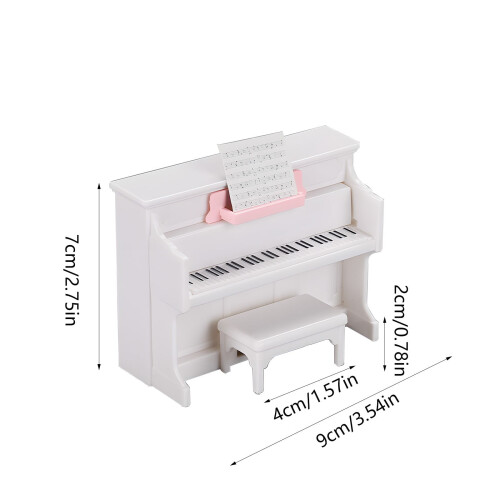 Mini Piano Ornament Set White with Stool and Sheet Music 2