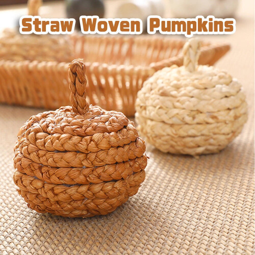 Straw Pumpkin Table Centerpiece Rustic Cotton Embroidered 1