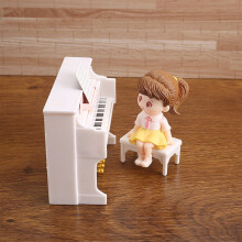 Mini Piano Ornament Set White with Stool and Sheet Music