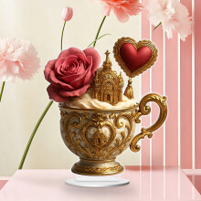 Ozdoba walentynkowa na filiżankę do herbaty – ceramiczna dekoracja kwiatowa, 15 cm