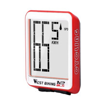 (Red) WEST BIKING Bicycle Odometer Speedometer Wireless Waterproof LCD Computer for Riders