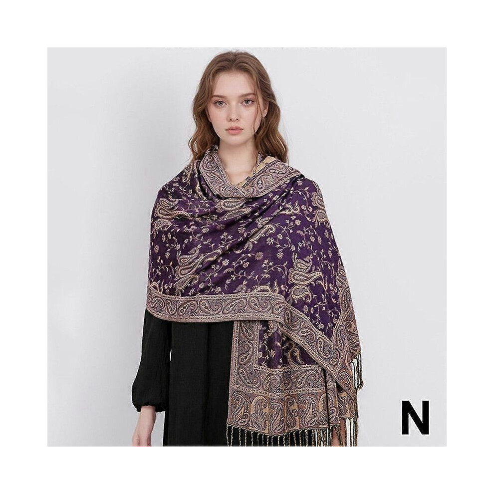 Purple Pashmina Hijab Shawls Paisley Bandana Scarf With Tassel