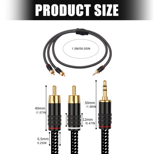 High Performances 3.5mm Stereo Adapter Cable Cord 1.5m TPE 2