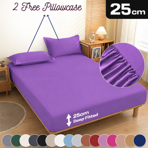 Imperial Rooms (Double, Purple) 3 Piece Fitted Sheet Set Bed Sheets & Pillowcases