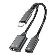 Compactly USB C To 3.5mm Headphone And Chargers Adapter-Black