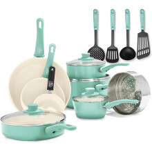 Soft Grip Healthy Ceramic Nonstick 16 Piece Kitchen Cookware Pots and Pans Set,