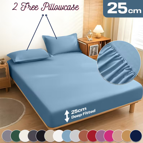 Imperial Rooms (Double, Sky Blue/Light Blue) 3 Piece Fitted Sheet Set Bed Sheets & Pillowcases