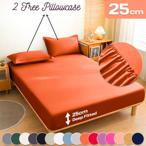 Imperial Rooms (Double, Rust) 3 Piece Fitted Sheet Set Bed Sheets & Pillowcases