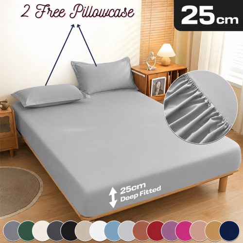 Imperial Rooms (Double, Silver) 3 Piece Fitted Sheet Set Bed Sheets & Pillowcases