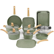 17 Pcs Kitchen academy Pot Set Granite Coated Nonstick Cooking Pan Set and Pots