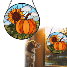Decor suspendat acrilic 2D cu dovleac și floarea-soarelui, 10 cm