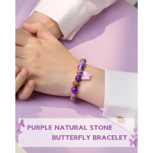 Pulseira com pingente de borboleta e contas de pedra natural de 8 mm. 1
