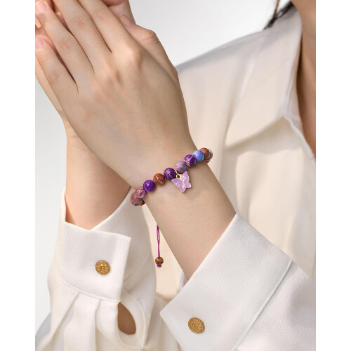 Pulseira com pingente de borboleta e contas de pedra natural de 8 mm. 2