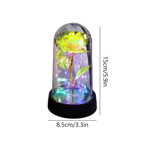 Rosa preservada em cúpula de vidro com luzes LED (15 x 8,5 cm) 2