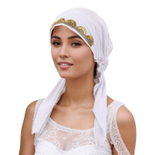 Lightweight Hijab With Sunflower Rhinestones Design-White os