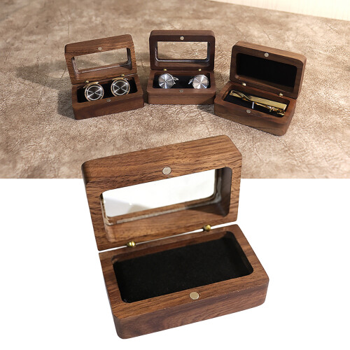 Natural Walnut Cufflink Storage Box Featuring Magnetic Seal And 1