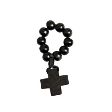 Natural Pine Wood Bead Rosary Finger Chain Handmade-Black