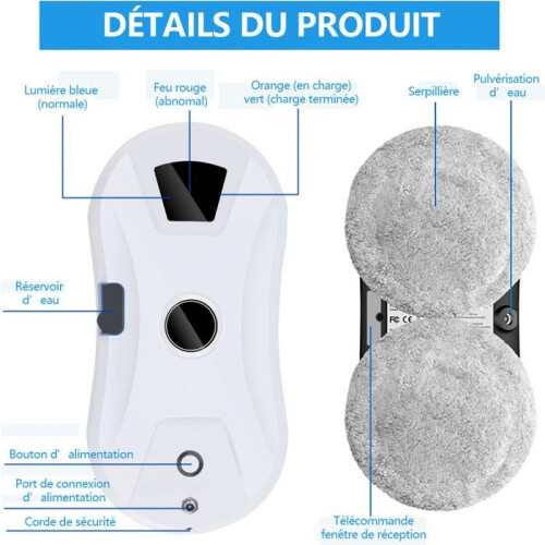 5600Pa Electric Window Cleaning Robot - Water Spray Function - 3 Modes, Remote Control and 10 Cleaning Cloths 2