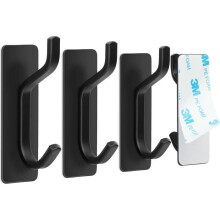 4 Pieces Black Adhesive Wall Hooks, Stainless Steel Wall Adhesive Coat Rack, Waterproof Adhesive Wall Hooks