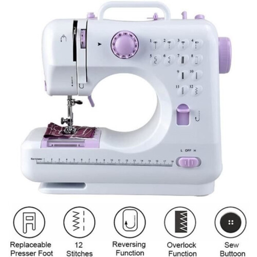 JASENX 12 Stitch Electric Mini Sewing Machine - Automatic Sewing with Light and Hidden Drawer 1