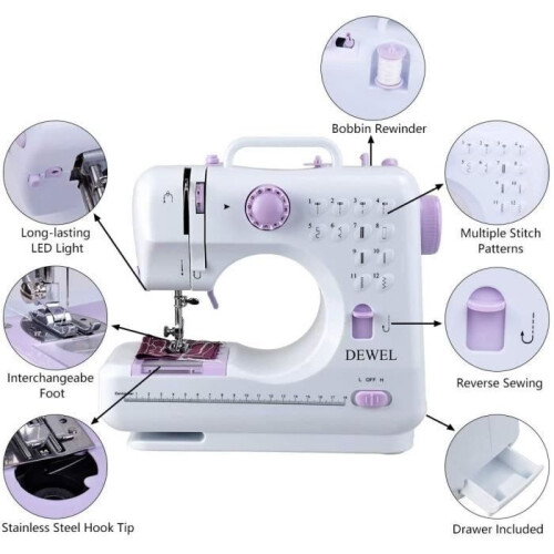 JASENX 12 Stitch Electric Mini Sewing Machine - Automatic Sewing with Light and Hidden Drawer 2