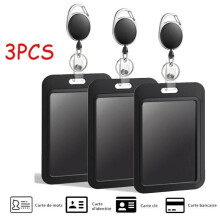 Badge Holder, Rigid ID Card Holder, Retractable Badge Holder with Sliding Cover, for School, Bank Card, Credit Cards, Black