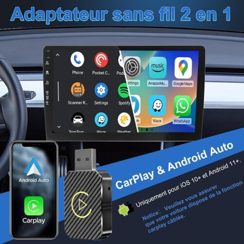 Wireless Android Auto & Wireless Carplay Adapter, 2 in 1 for Wireless Car Play Adapter and Android Auto, Compatible 1