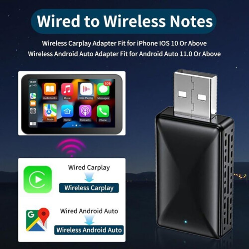 Wireless Carplay Adapter Android Auto and Carplay Wireless Adapter for iPhone, Compatible with iOS 10+ and Android 11.0+ 1