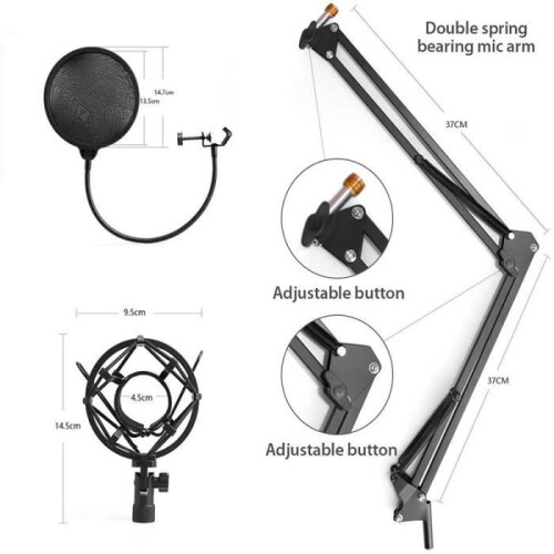 192KHZ/24BIT USB Condenser Microphone with Scissor Arm Stand and Pop Filter 1